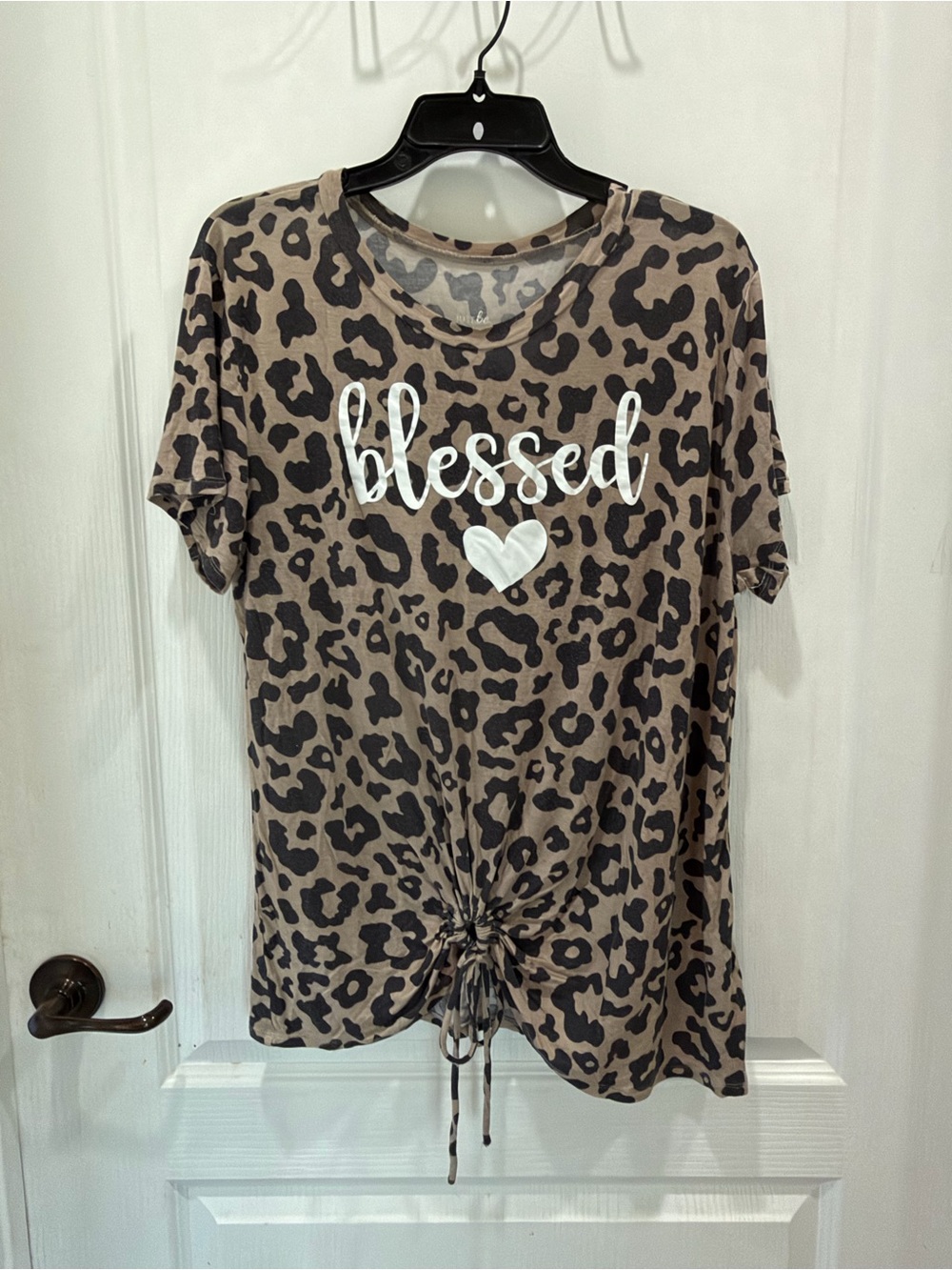 Leopard 'Blessed' Tie-Front Tee - Brown